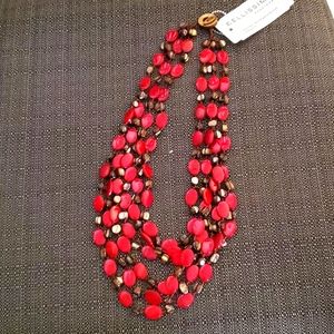 NWT Red and brown shell multistrand necklace